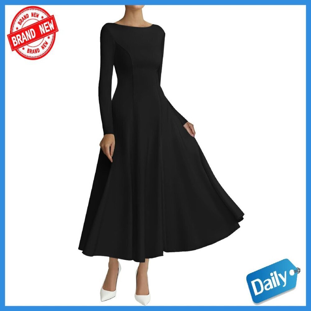 Long Sleeve Maxi Dress A-Line Knit Fit-Flare Party Formal